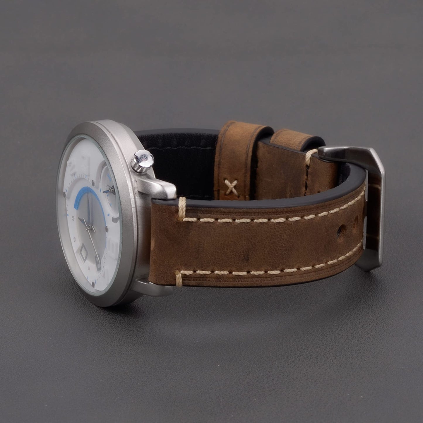 EACHE Mens Leather Watch Band, Crazy Horse Genuine Leather Watchband 22mm Watch Straps in Dark Brown