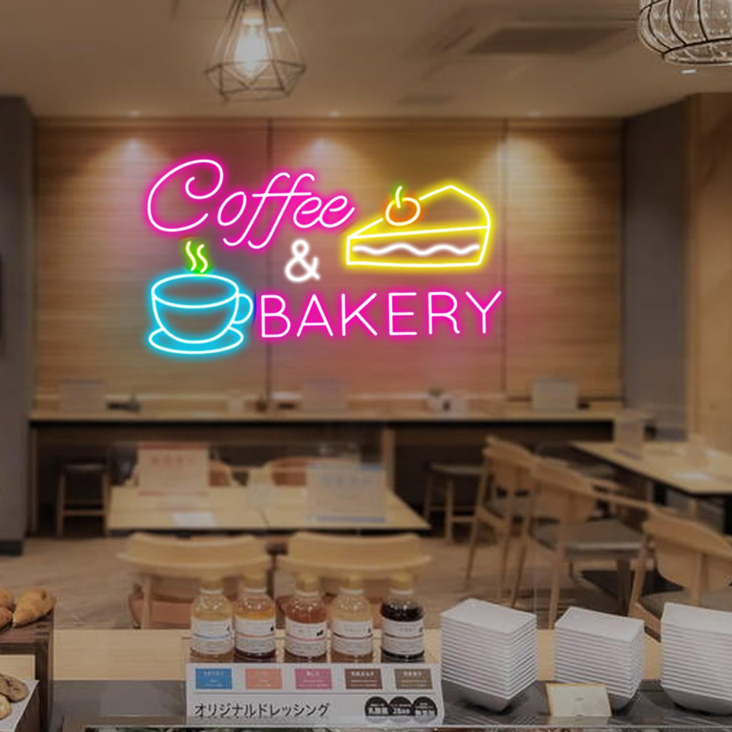 Coffee & Bakery Neon Sign, Open Cake Bakery And Coffee Shop Neon Light,Cake Bakery Wall Decor for family party birthday, kitchen coffee bar dhop restaurant hotel decoration weddings & retail decor
