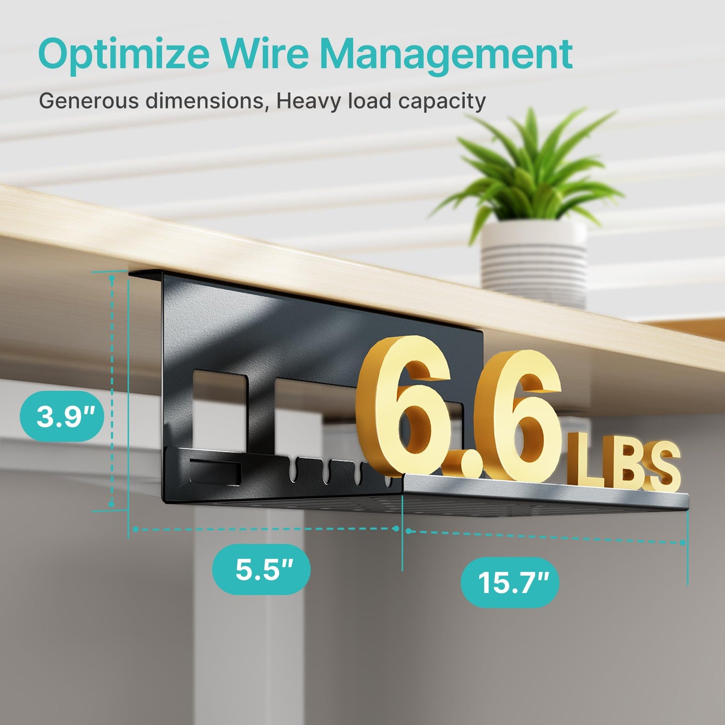 PEGZONE Under Desk Cable Management Tray, 15.7 Inches Metal Cord Organizer Rack, Desk Tray for Power Strip, Cord, Wire, Easy Mounting Cable Management Under Table for Home Office, Black