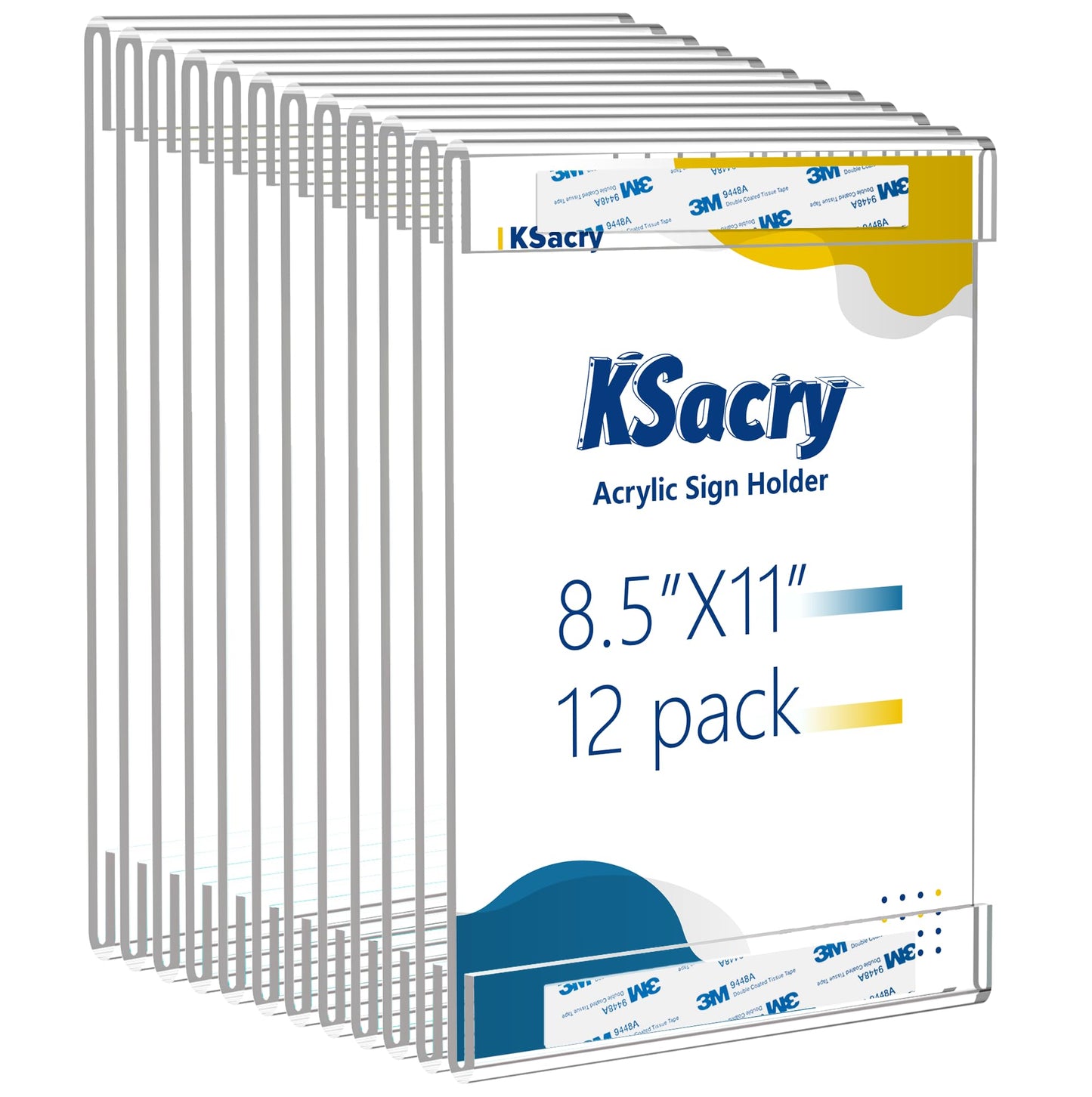 KSacry 12 Pcs Acrylic Sign Holder 8.5 x 11, Vertical Wall Mount Sign Holders with 3M Adhesive, Clear Plastic Frames Paper Display Sign Holders for Office, Home, Store, Restaurant - No Drilling