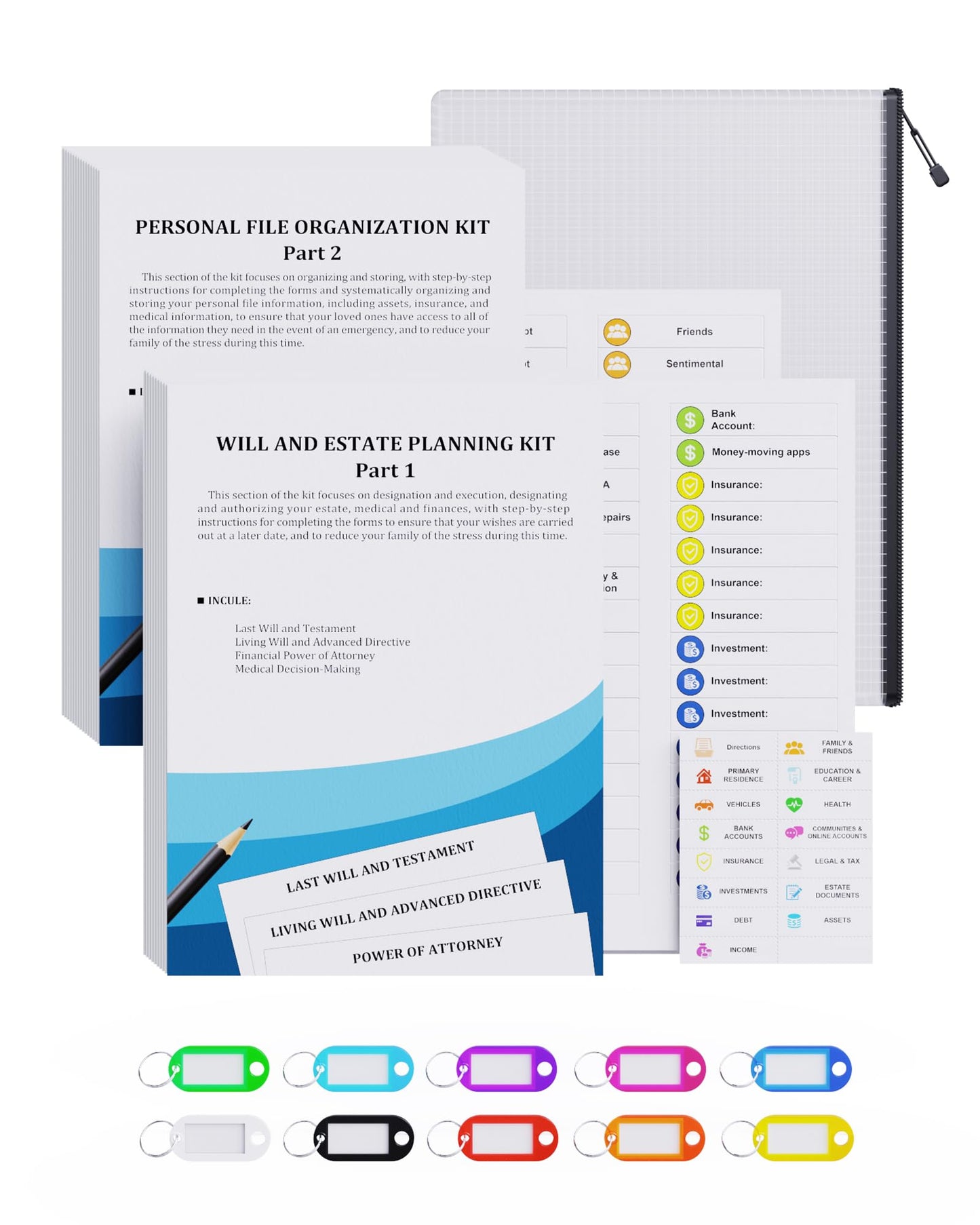 Estate Kit - Personal File Organization Kit and Estate Planning Kit, Systematic Organisation of Document Organizer and Planning, Detailed Instructions for Living Wills, Last Wills and testaments, POA