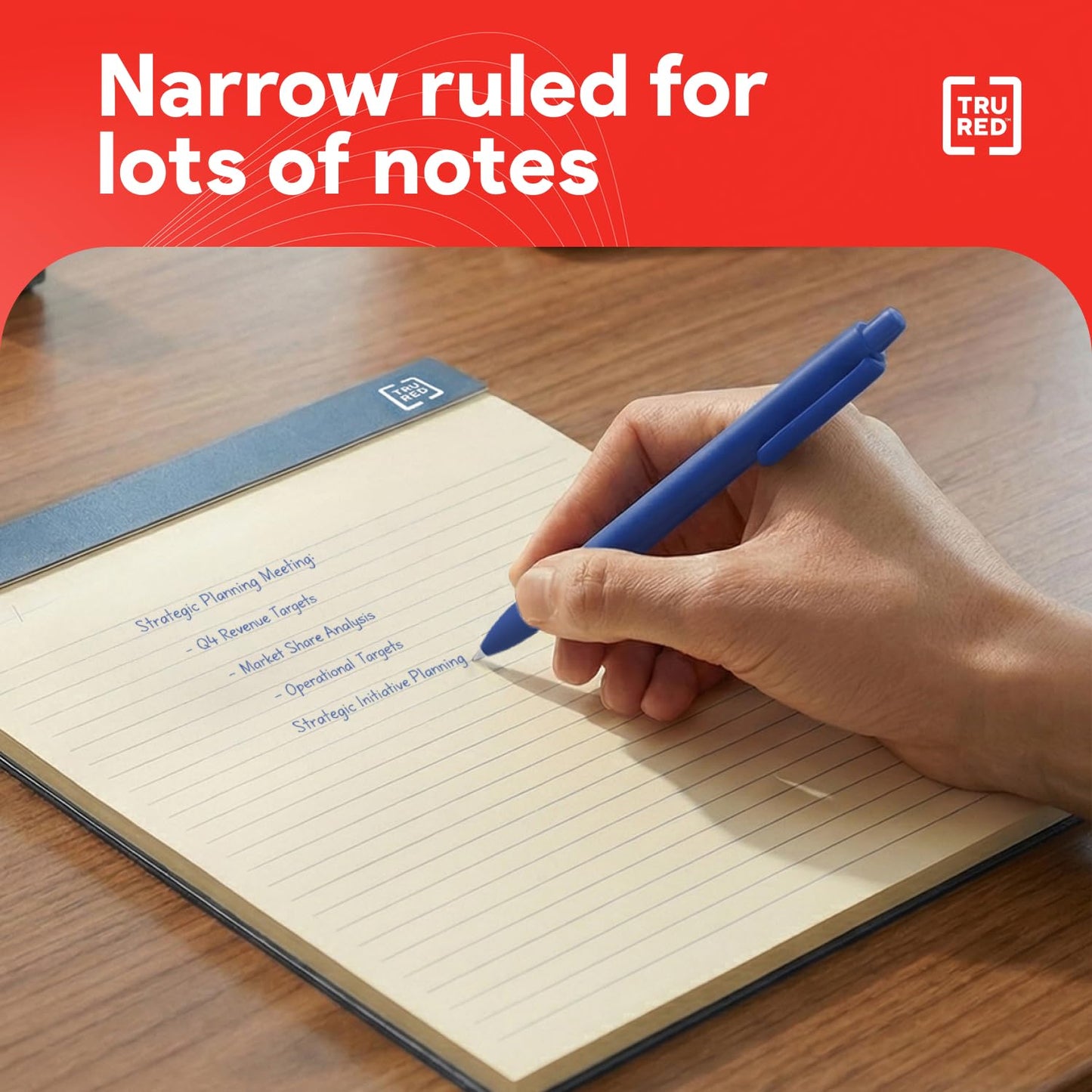 TRU RED Notepads, 8.5” x 11.75”, Narrow Ruled, Ivory, Perforated, 12‑Pack