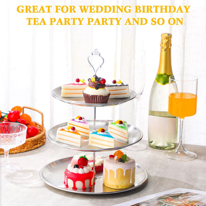Gerrii Set of 2 Cupcake Display Stands 3 Tier Serving Tray Platters Stainless Steel Cup Cake Tower for Birthday Party Wedding Dessert Cookie Candy(Silver)