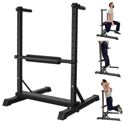3-in-1 Dip Station, Bulgarian Split Squat & Calf Raise Stand with Heavy Duty Steel Frame | Home Gym Full Body Training Equipment