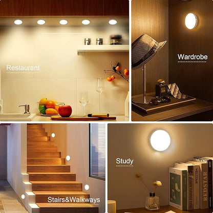 3 Pack Motion Sensor Light, 8 LEDs Rechargeable Night Light, with USB Cable & Magnetic Patch, 3 Modes, Cordless Safe Wall Light for Kitchen, Bookshelves, Drawers - 3000K Warm White