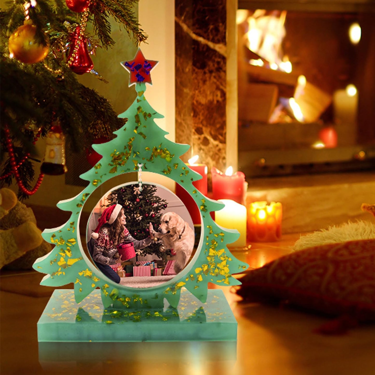 Wehous Resin Molds for Photo Frame, Large Christmas Tree Resin Mold, Picture Frame Silicone Epoxy Casting Mold, Unique Art Christmas Ornament Molds DIY Crafts Gift Table Home Decor