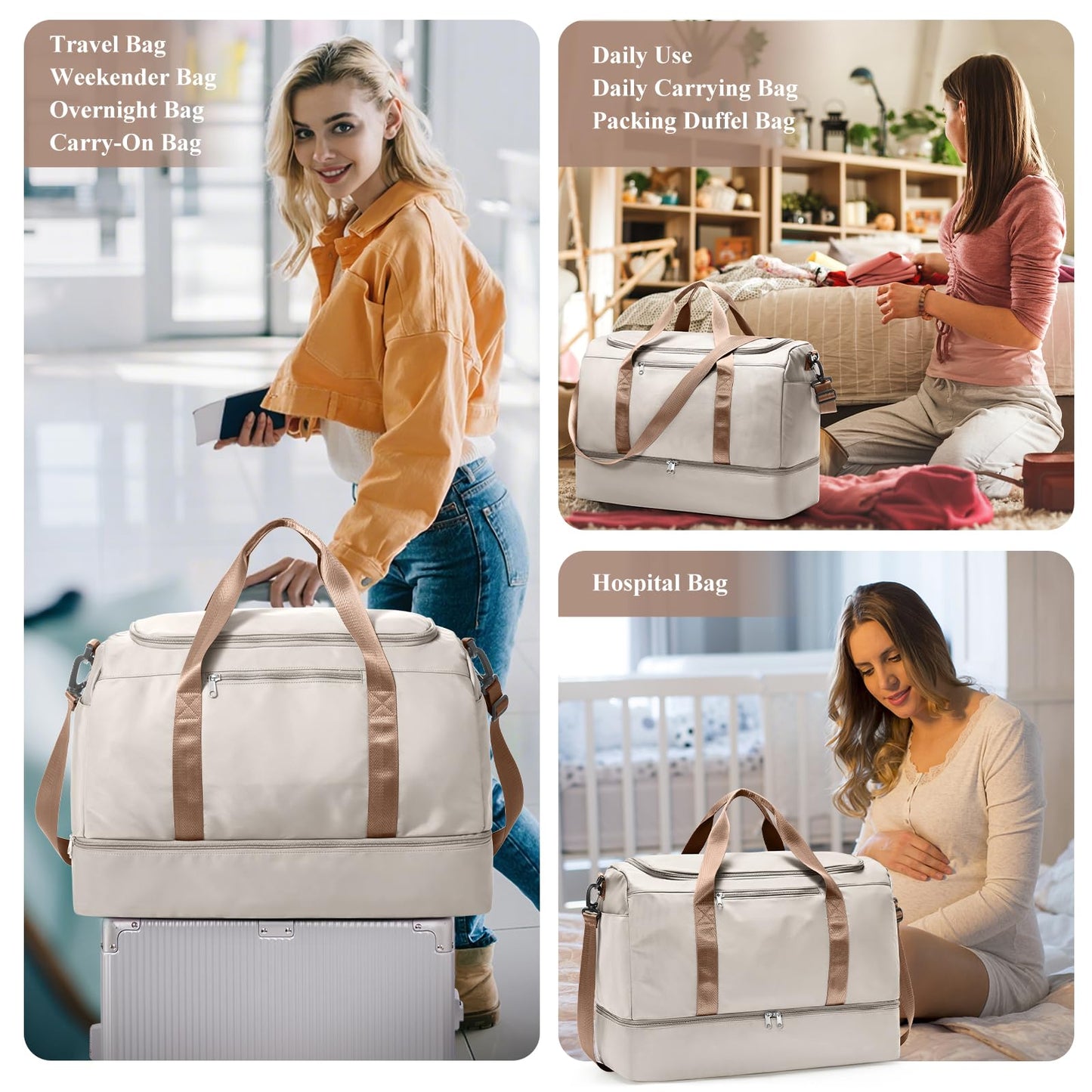 Extra Large Travel Duffle Bag,Carry on Overnight Weekend Bag with Shoes Compartment,Weekender Bags for Women for Travel Business Trips Sport Hospital