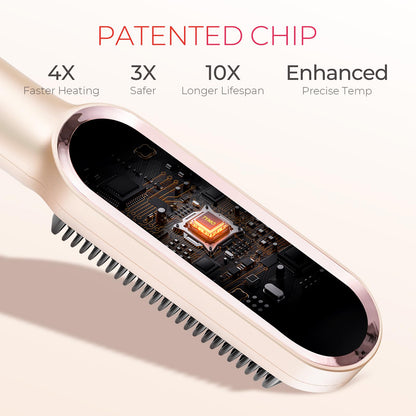 TYMO Ring Hair Straightener Brush – Hair Straightening Iron with Built-in Comb, 20s Fast Heating & 5 Temp Settings & Anti-Scald, Perfect for Professional Salon at Home, Sakura Pink