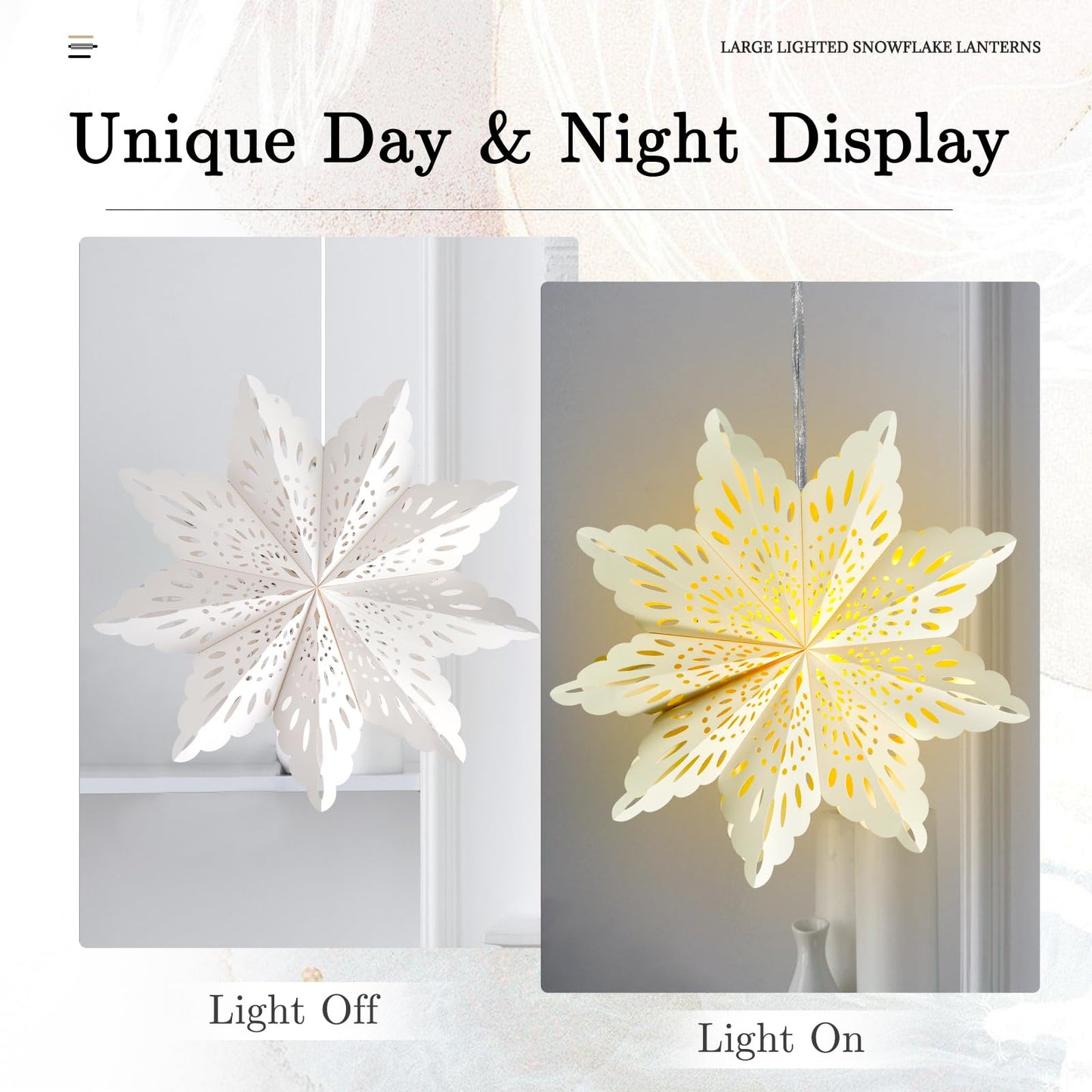 12 Pcs Christmas Paper Snowflake Lanterns, 3D Christmas Paper Star Lanterns with LED Lights, 10/12 Inch White Hanging Snowflake Lamps for Xmas Winter Frozen Weddings New Year Party Decorations