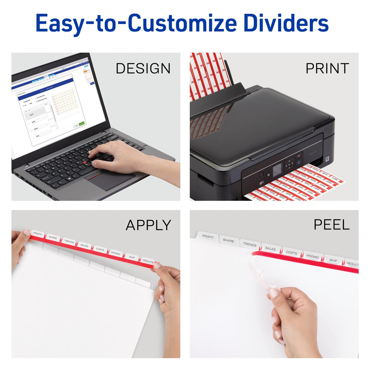 Avery 8-Tab Binder Dividers, Easy Print & Apply Clear Label Strip, Index Maker, White Tabs, 25 Sets (11447)
