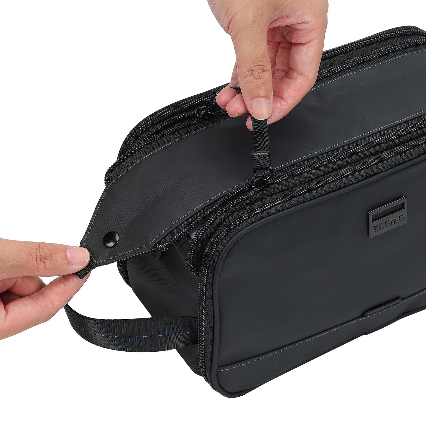 ZEEMO Travel Toiletry Bag for Men, Medium Water-Resistant Double-Sided Full-Open Dopp Kit, Versatile Organizer for Shower and Hygiene Accessories, Bathroom Essentials, Cosmetics, Black