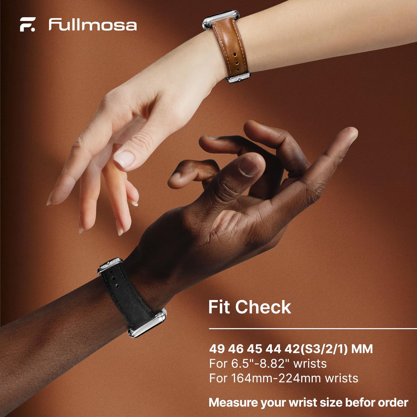 Fullmosa Leather Band Compatible with Apple Watch Bands 49mm 46mm 45mm 44mm 42mm,Top Grain Leather iWatch Straps for Apple Watch Ultra SE Series 11 10 9 8 7 6 5 4 3 2 1,Black+Silver/Brown+Silver