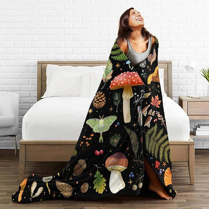 Mushroom Flannel Fleece Bed Blanket Throw Blanket Lightweight Cozy Plush Blanket for Bedroom Living Rooms Sofa Couch 60"X50"