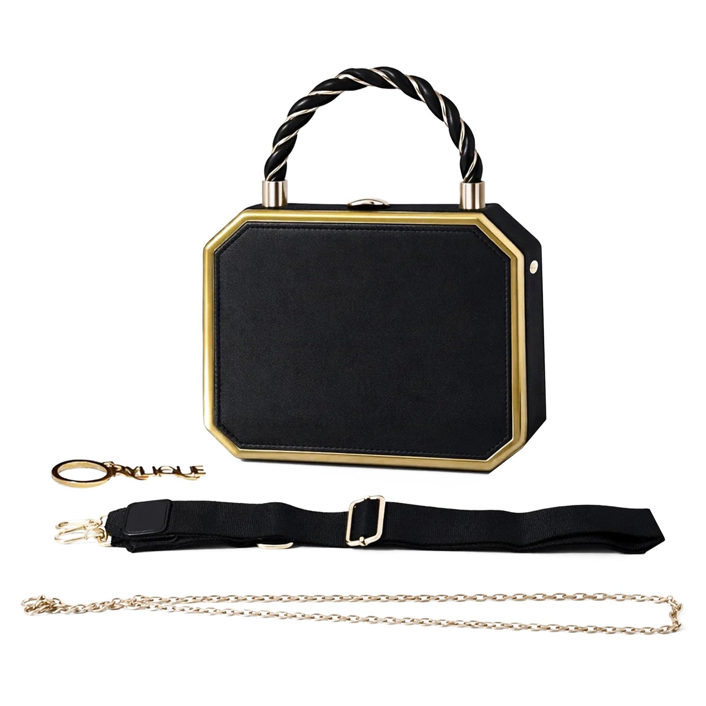 Purses For Women, Trendy Cross Body Bag For Woman, Shoulder Purse, Faux Leather Crossbody Bag, Top Handle Purses for Lady, Handbags - Clutch Evening Purse With Interchangeable Straps (Black)