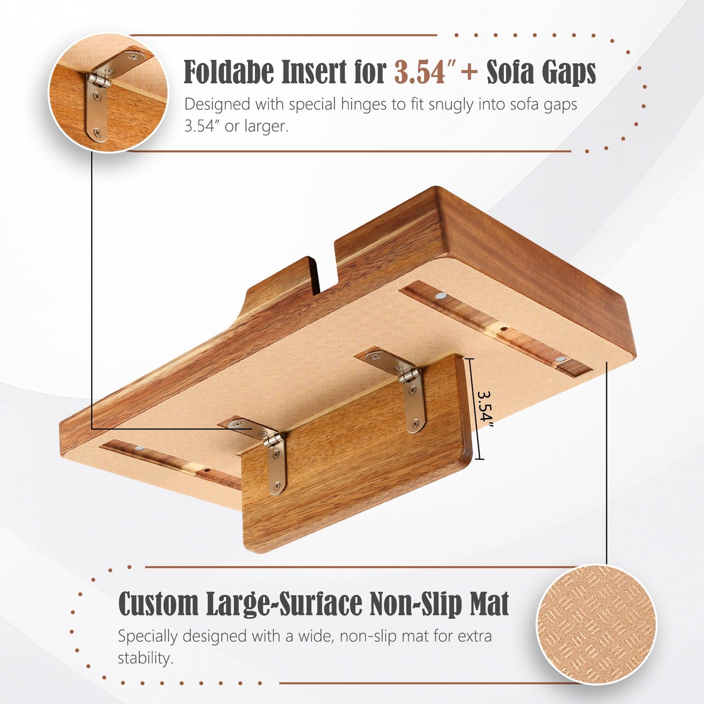 Nnewvante Couch Tray Insert with Cup Holder,2-in-1 Insert & Flat Sofa Organizer Acacia Wood with 2 Cup Holders,Fits Middle Couch or Ottomans,for Snacks, Drinks, Remotes,15.35x9.84-inch