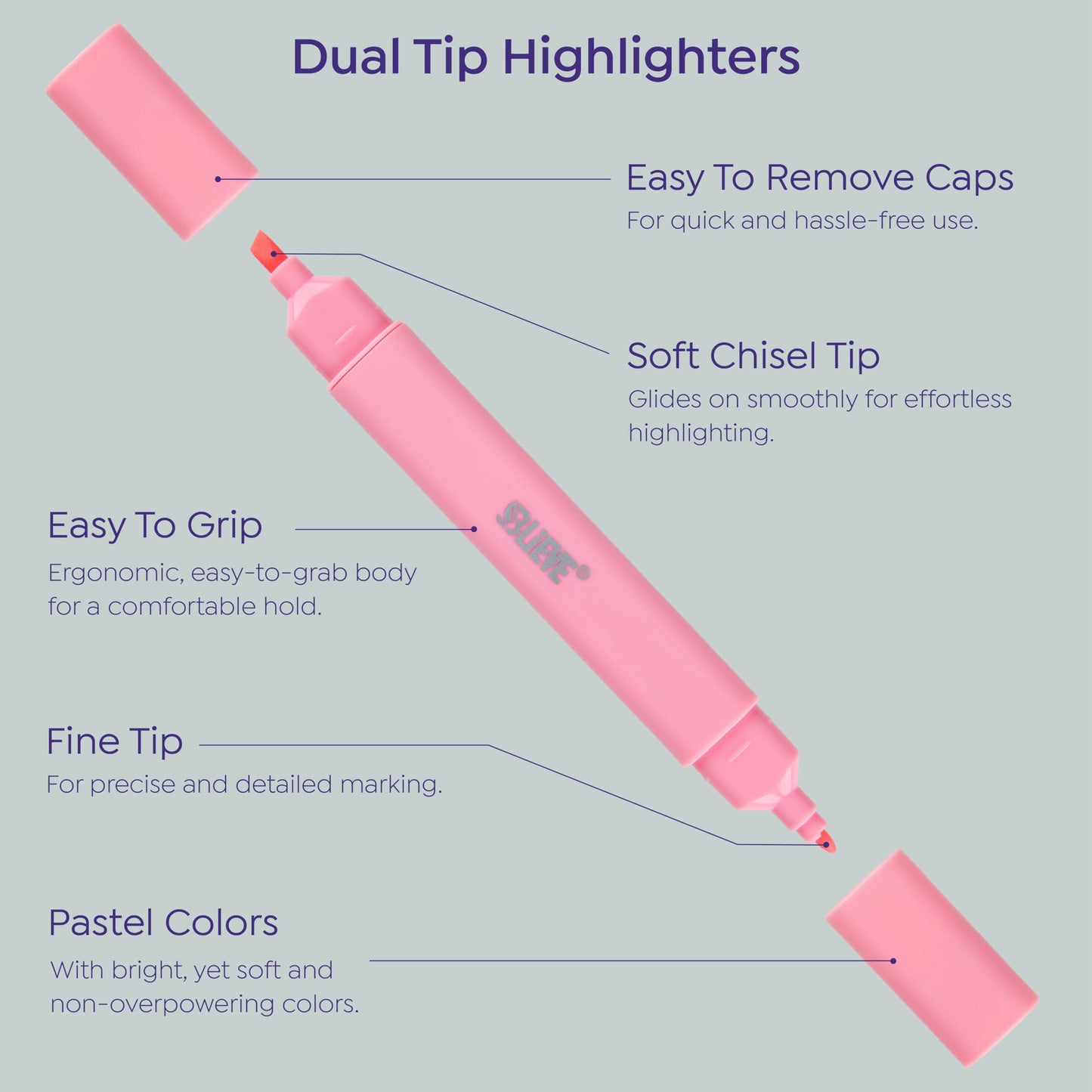 BLIEVE Aesthetic Cute Highlighters No Bleed Through, Dual Tip Chisel & Fine Point, Pastel Colors For Bible & Journaling