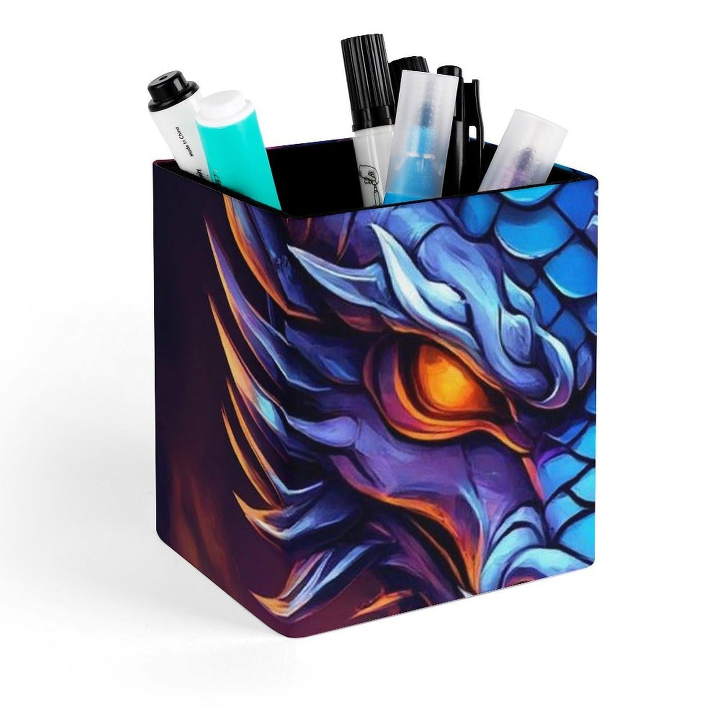 UTRSIFB Holder Cup Makeup Brush Storage Organizer, Waterproof Multifunctional Office Supplies, Pen Holder Square Leather Pencil Dragon