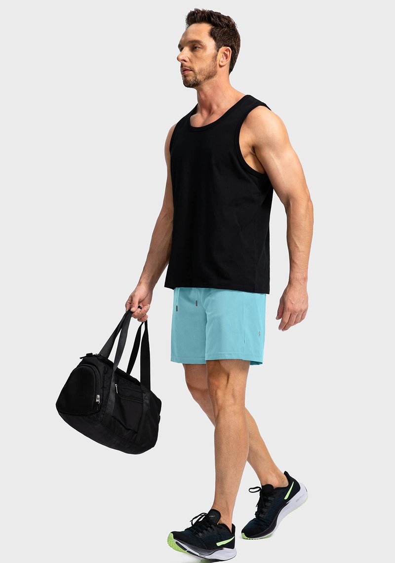 Soothfeel Men's Running Shorts with Zipper Pockets 7 Inch Lightweight Quick Dry Gym Athletic Workout Shorts for Men (Light Blue, XS)