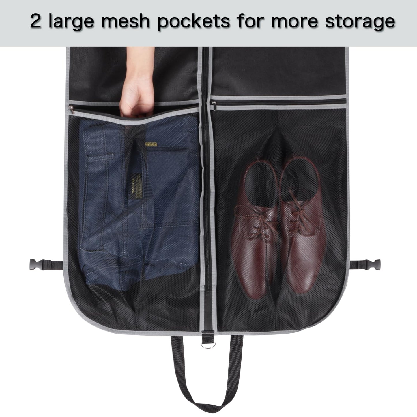 Zilink Upgrade 60" Garment Bag for Long Coat, Leather,Fur, Mink, Gown and Choir Robe with 3.9" Gusset and Stable Buckles Heavy Duty, Hanging, Breathable, Foldable Travel and Wardrobe Clothes Protector
