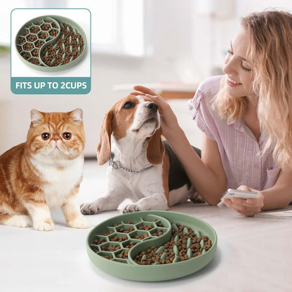 ZOURYNUA Slow Feeder Dog Bowls, Silicone Pet Food Bowls with Suction Cups, Non-Slip Dog Feeding Slow Down Pet Eating Speed for Fast Eaters, Anxiety Relief & Fun Added (Green)