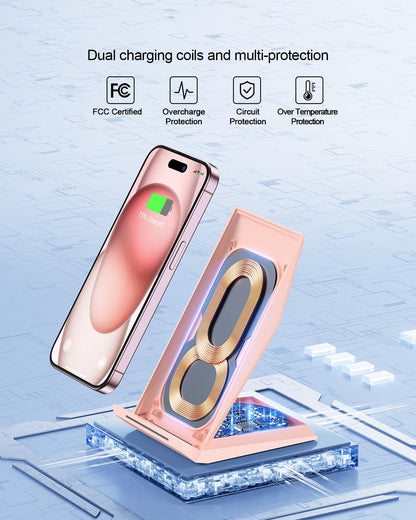 Fast Wireless Charger, NANAMI 15W Qi Certified Wireless Charging Stand Compatible iPhone 17/17 Air/16/15/15 Pro/15 Plus/15 Pro Max/14/13/12, for Samsung Galaxy S25/S24/S23/S22/S21 and Qi-Enabled Phone