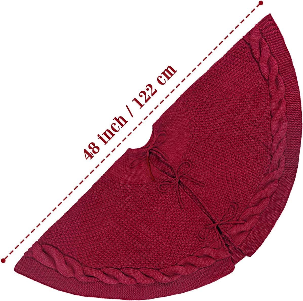 48 Inch Dark Red Knitted Christmas Maroon Tree Skirt， Large Xmas Tree Skirts Round Base Skirt for Holiday Party Decoration Ornament Supplies，for 6-8FT Tree Christmas Treer Burgundy Tree Skirt (48in)