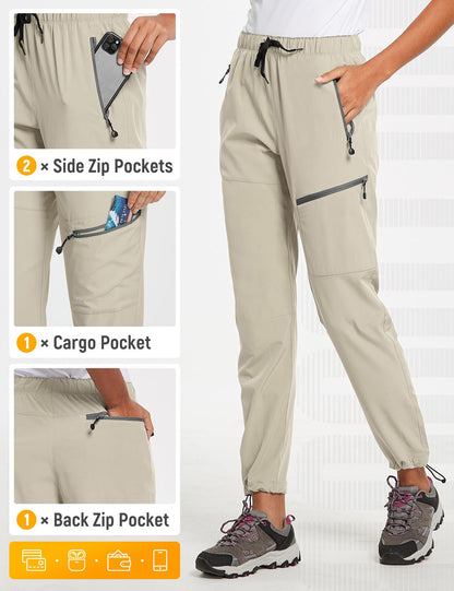 baleaf Travel Pants Women Hiking Long Tall Lightweight Quick Dry Water Resistant Cargo Pants 31'' Trip 31''-Suntan S