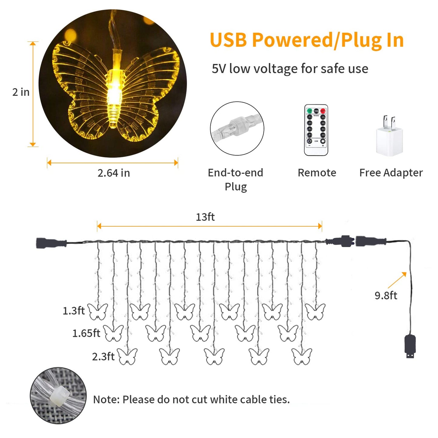 YOLIGHT Butterfly Curtain Lights 13ft 96 LED Fairy Light 8 Modes String Lights with Remote, Butterfly Hanging Decoration for Girls Room Bedroom Wall Ceiling Party Wedding Christmas (Warm White)