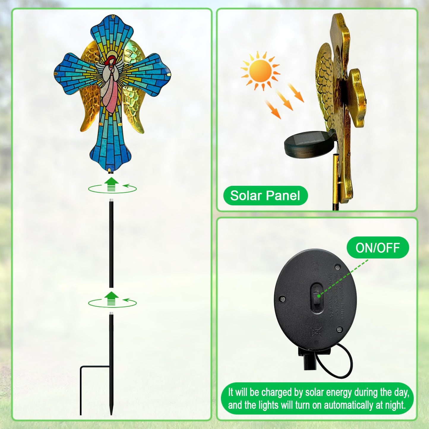 Solar Cross Garden Stake Lights for Outdoor,Cemetery Decorations Yard Patio Decor,Angel Wings Cross Solar Christmas Lights Outside,Memorial Gifts