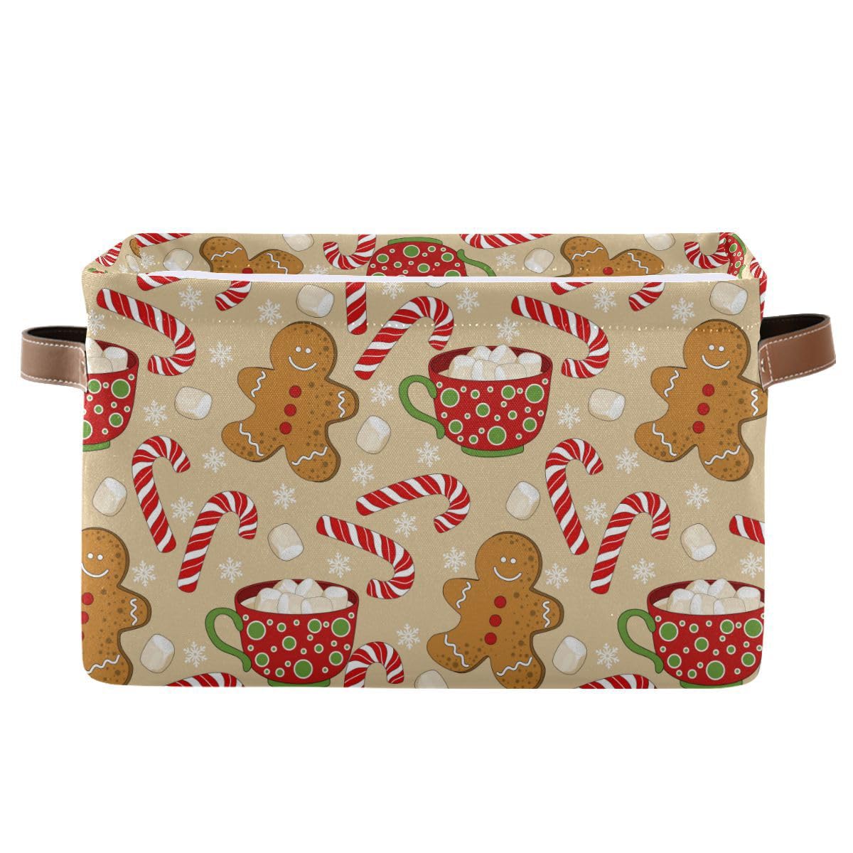 Christmas Gingerbread Man Storage Basket Fabric Kitchen Baskets Xmas Candy Cane Winter Snowflake Open Home Storage Bins Boxes Foldable Organizer Bag for Gift Book Shelf Closet Baskets 16×12×8 Inches
