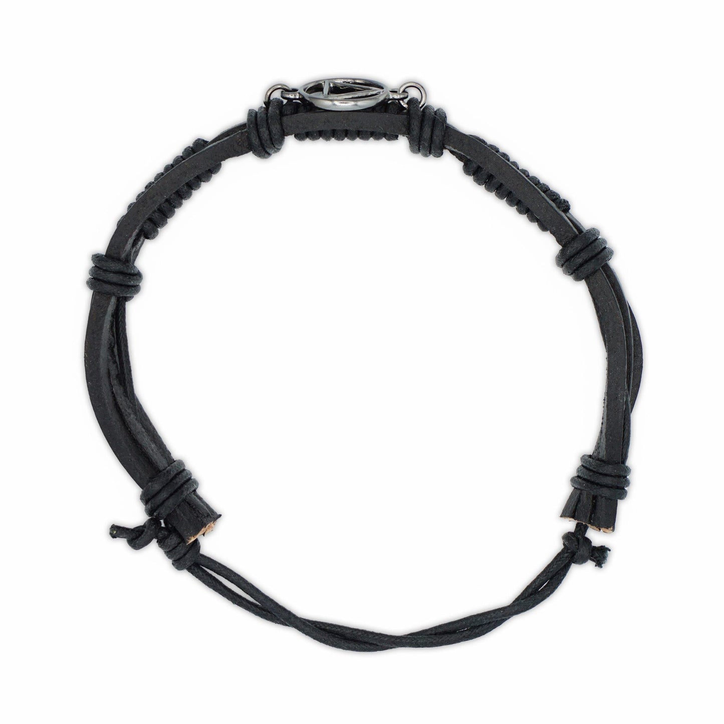 The Token Shop Adjustable Black Leather AA Bracelet with Alcoholics Anonymous Circle Triangle Charm | Sobriety Gift for Men and Women in Recovery