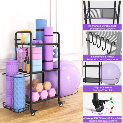 Home Gym Storage Rack Exercise Equipment Storage Organizer for Yoga Mat Dumbbells Kettlebells Foam Roller Yoga Strap & Resistance Bands, Ideal Yoga Mat Holder & Workout Equipment Organizer