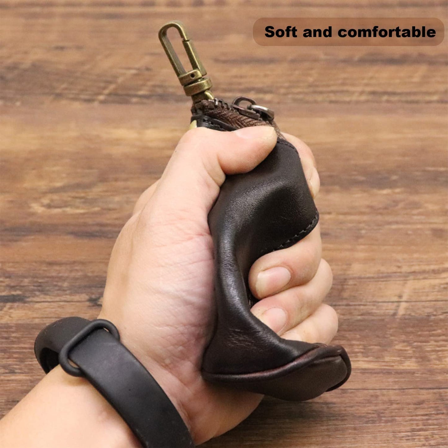 LFWATAXY Medieval Leather Zipper Coin Pouch, Genuine Cowhide Handcrafted Coin Organizer Change Holder Keychain Coin Purse for Men & Women (Brown)