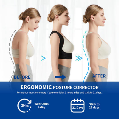 Posture Corrector for Back Support: Adjustable Shoulder Posture Brace for Men and Women (Black, Small/M)
