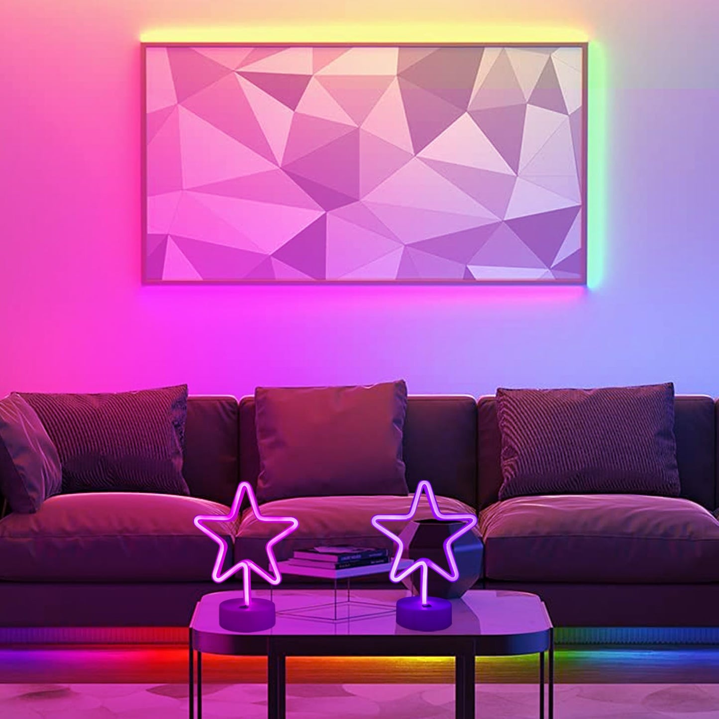 TT·SSTIE Star Neon Sign LED Star Lights for Wall Decor Battery Powered or USB Neon Star Light with Base Neon Sign for Bedroom Party Bar Gift Birthday Decoration Pink & Purple-2PCS