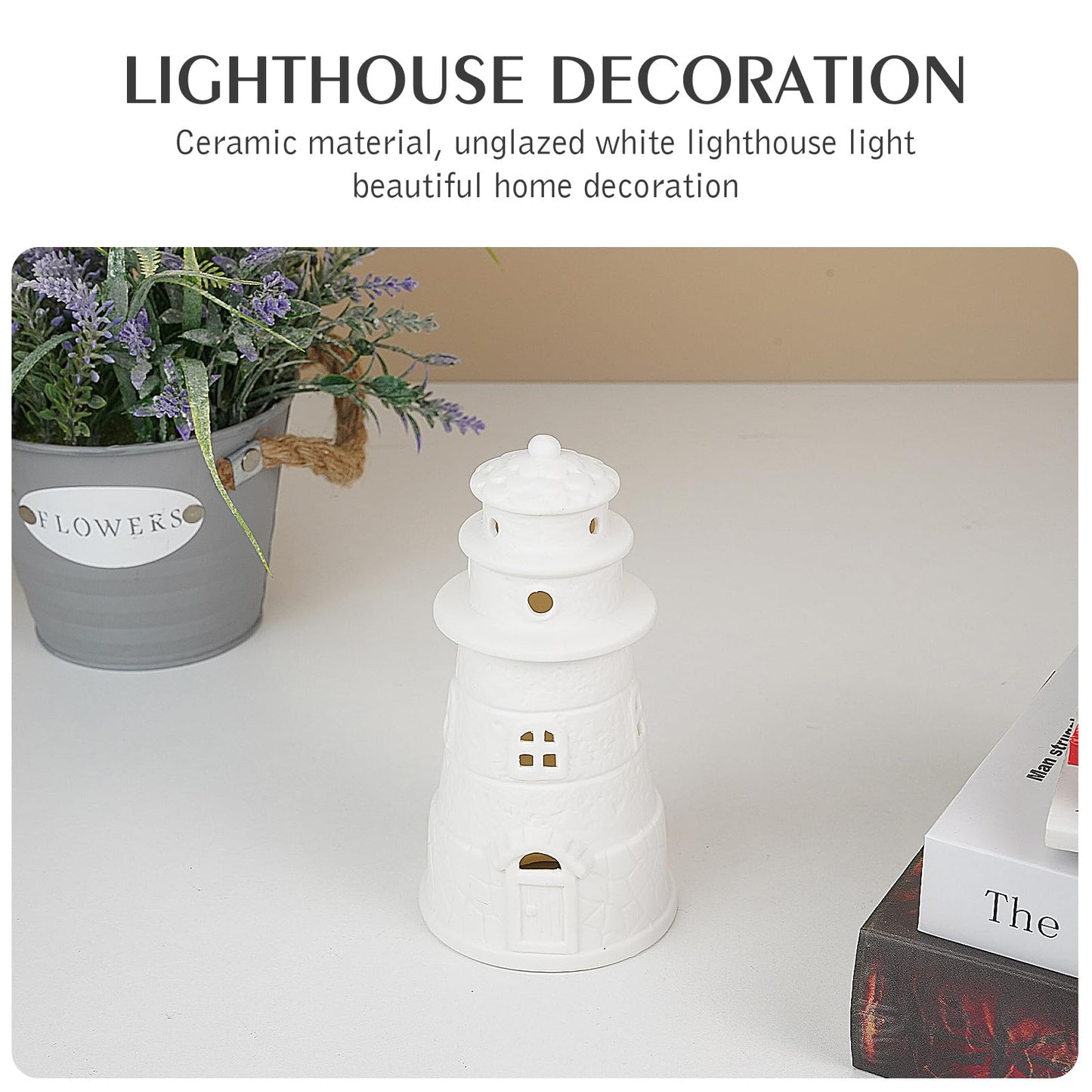 ROSYCOUD White Ceramic Lighthouse Statue Lamp - Light House Book Shelf Decor Aesthetic,Beach Themed Room Decor,Nautical Coastal Ocean Decoration for Home Bedroom Bathroom Living Room