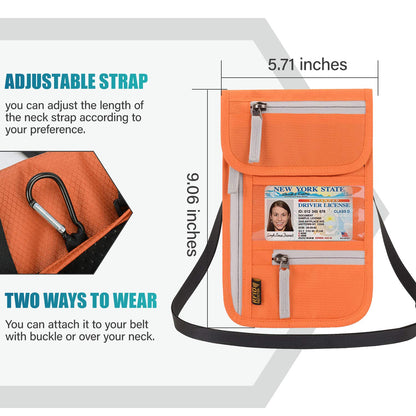 Peicees RFID Blocking Travel Neck Wallet for Men Women Family Passport Holder Lanyard Neck Pouch Slim Travel Document Holder