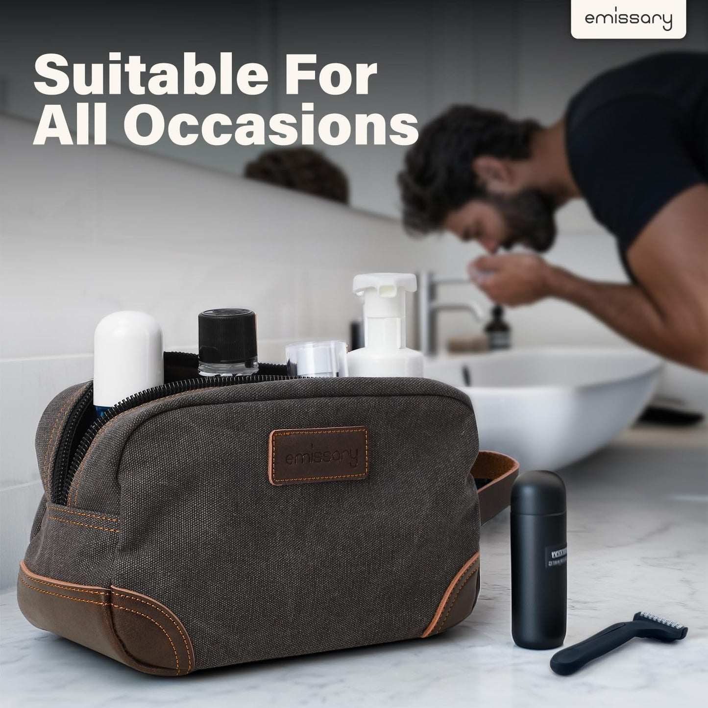 emissary Toiletry Bag for Men, Canvas Travel Toiletry Bag Men's Dopp Kit, Water-resistant Bathroom Bag Mens Shaving Kit, Travel Kit Small Bags, Shaving Bag, Toiletry Bags