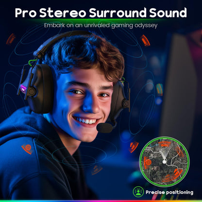 WESEARY WG2 Wireless Gaming Headsets with Microphone for PS5, PS4, PC, Switch, Mac, Crystal Stereo Bluetooth Headphones, Wireless Headset 2.4GHz with Lossless Audio, 50 Hr Battery, Cool LED
