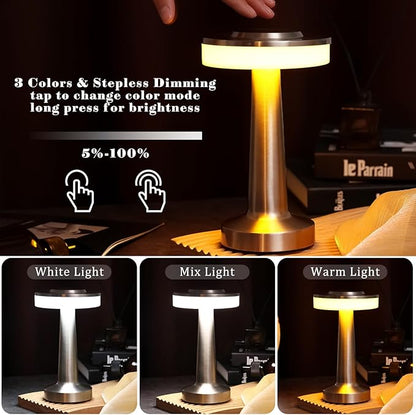 VIHOSE 12 Pcs Silver Cordless Table Lamps LED Portable Rechargeable Table Lamp with Touch Sensor 3 Color Dimming up to 15 Hours Battery Desk Light for Restaurant Nursery Living Room