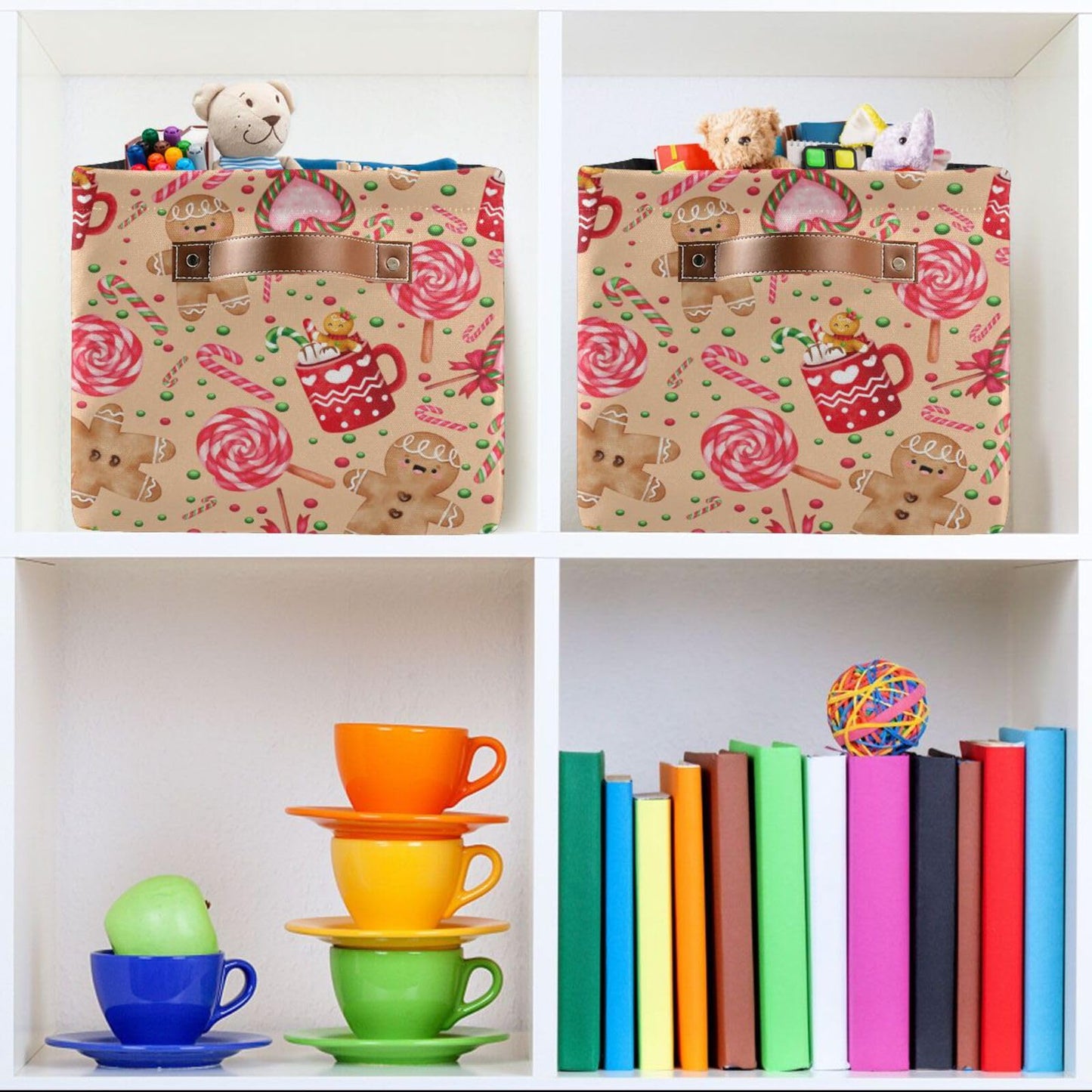 Christmas Gingerbread Candy Rectangular Storage Basket Organizer Bin Shelf Candy Cane Baskets For Clothes Gifts For Home Office Dorm