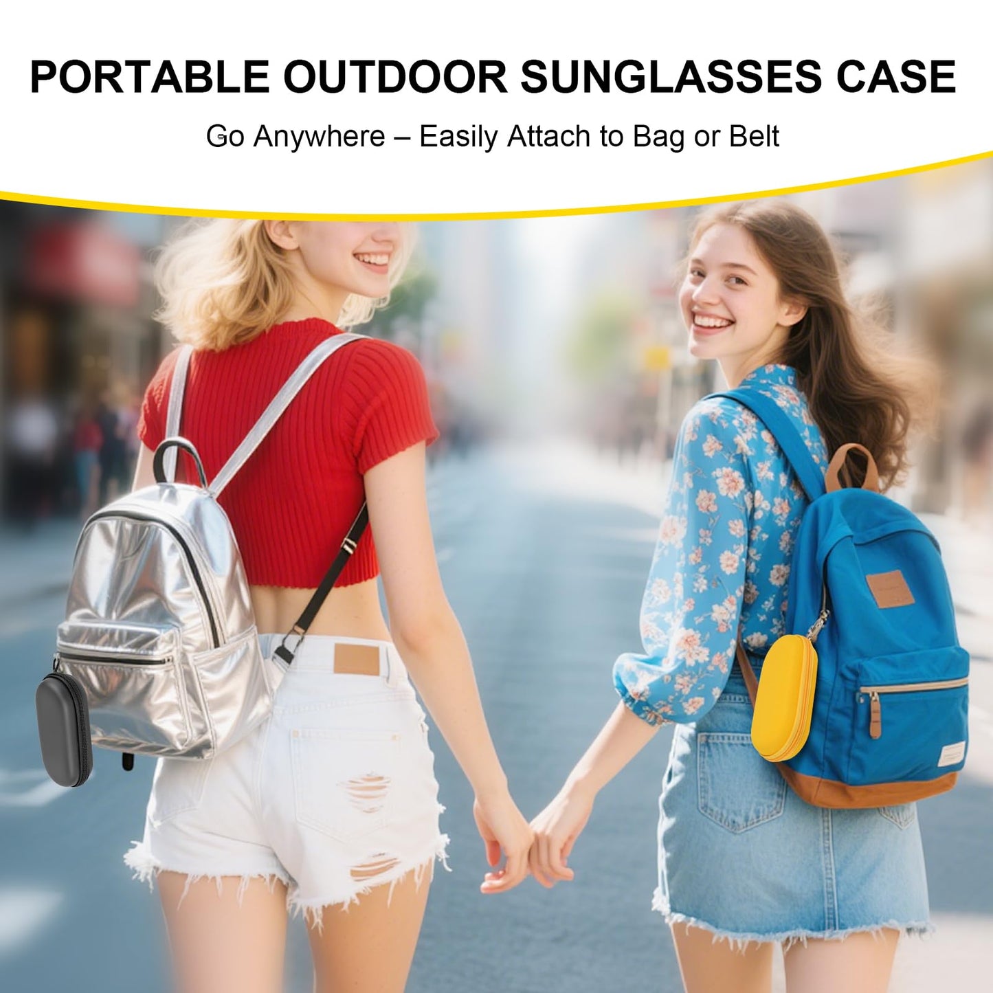 popolov Double Glasses Case,Dual Eyeglasses & Sunglasses Organizer with Clip Zipper Closure for Travel 2 Pairs Storage Box Black