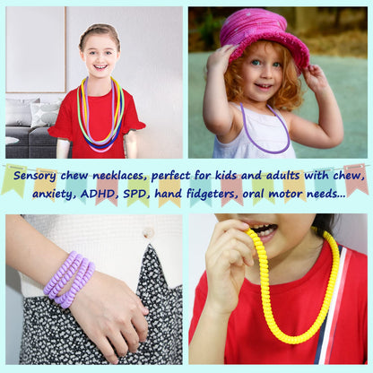 Sensory Chew Necklace for Boys and Girls, 6 Pack Stretch Chewing Necklaces for Kids with Autism ADHD SPD, Oral Motor Aids Chew Toys Reduce Fidgeting for Kids Chewer (6)