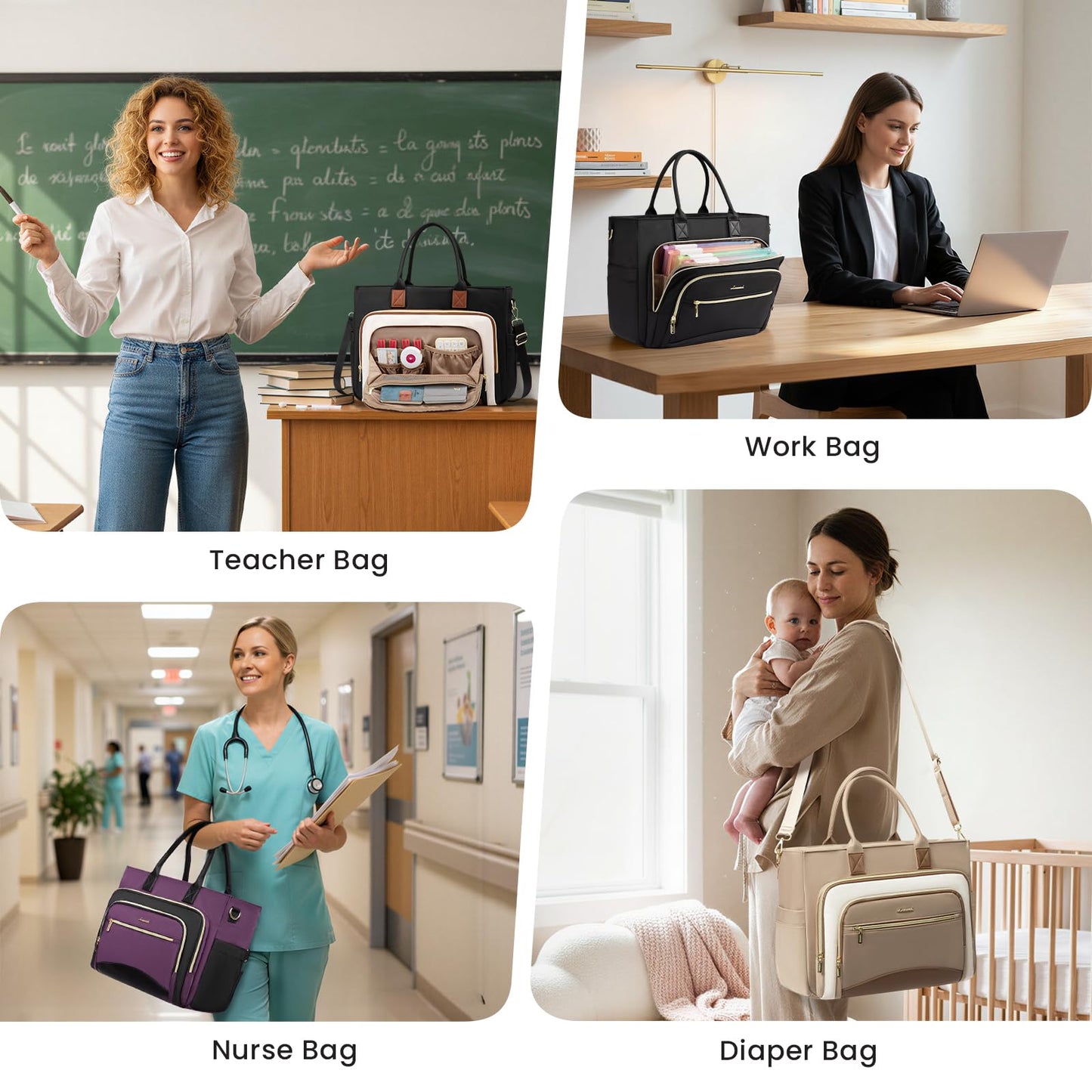 LOVEVOOK Work Tote Bags for Women,Laptop Tote Bag for Women With Large Cup Holder,Teacher Nurse Bags With Accordion File Organizer Pocket,Multi-Pockets Professional Briefcase Business Purses Handbag