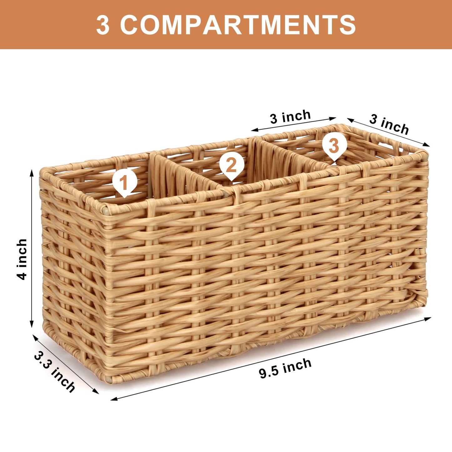 Ayiaren Wicker Flatware Silverware Caddy Cutlery Holder Kitchen Silverware Organizer Storage for Countertop Small Utensil Holders Party Table Spoon Knives Fork Holder Flatware Utensils Caddy Basket