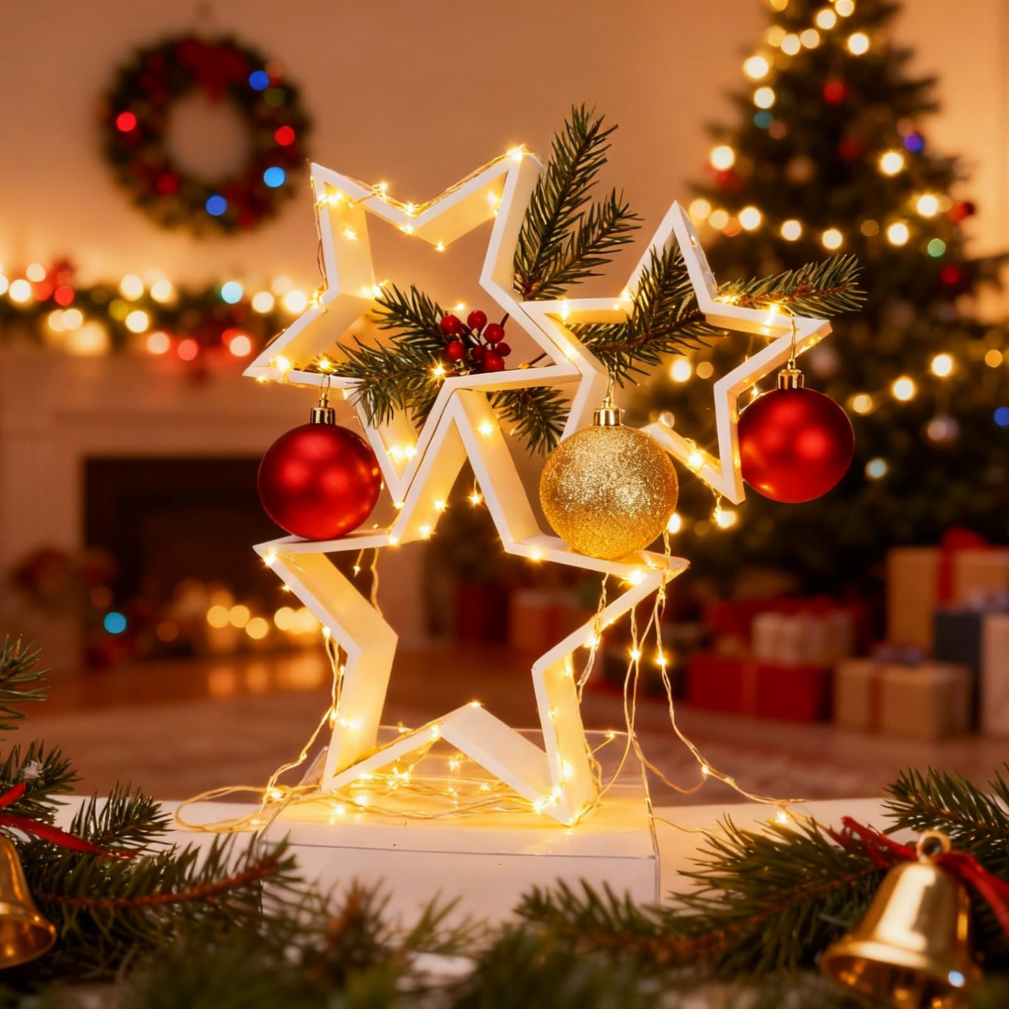 3 Pcs Wooden Stars for Crafts, Rustic Wood Stars, Wooden Tabletop Centerpiece Sign for Crafts, Wood Star Decor, Christmas Star Shelf Display Decorative DIY Christmas for Home Farmhouse Decors (White)