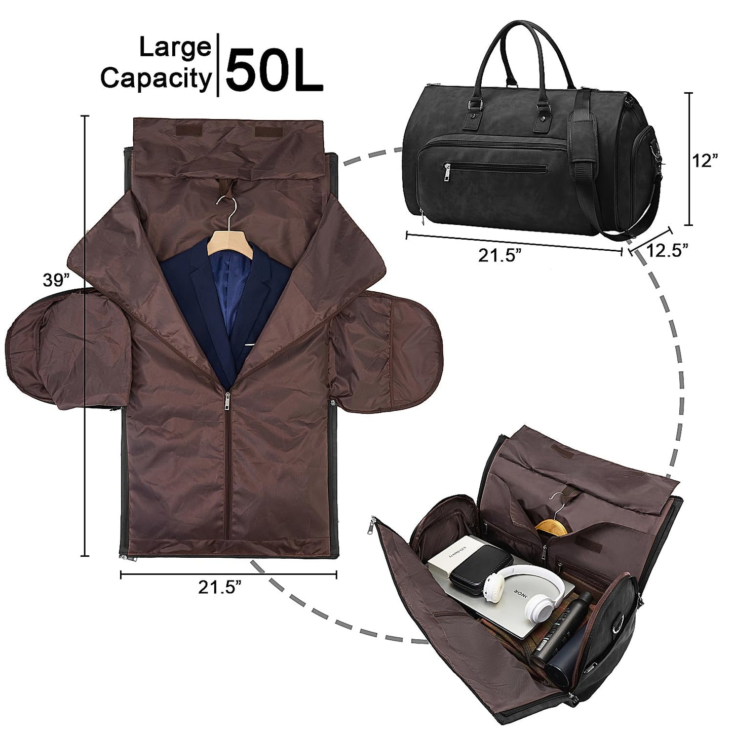 Travel Garment Bag for Men Women, Large, Black