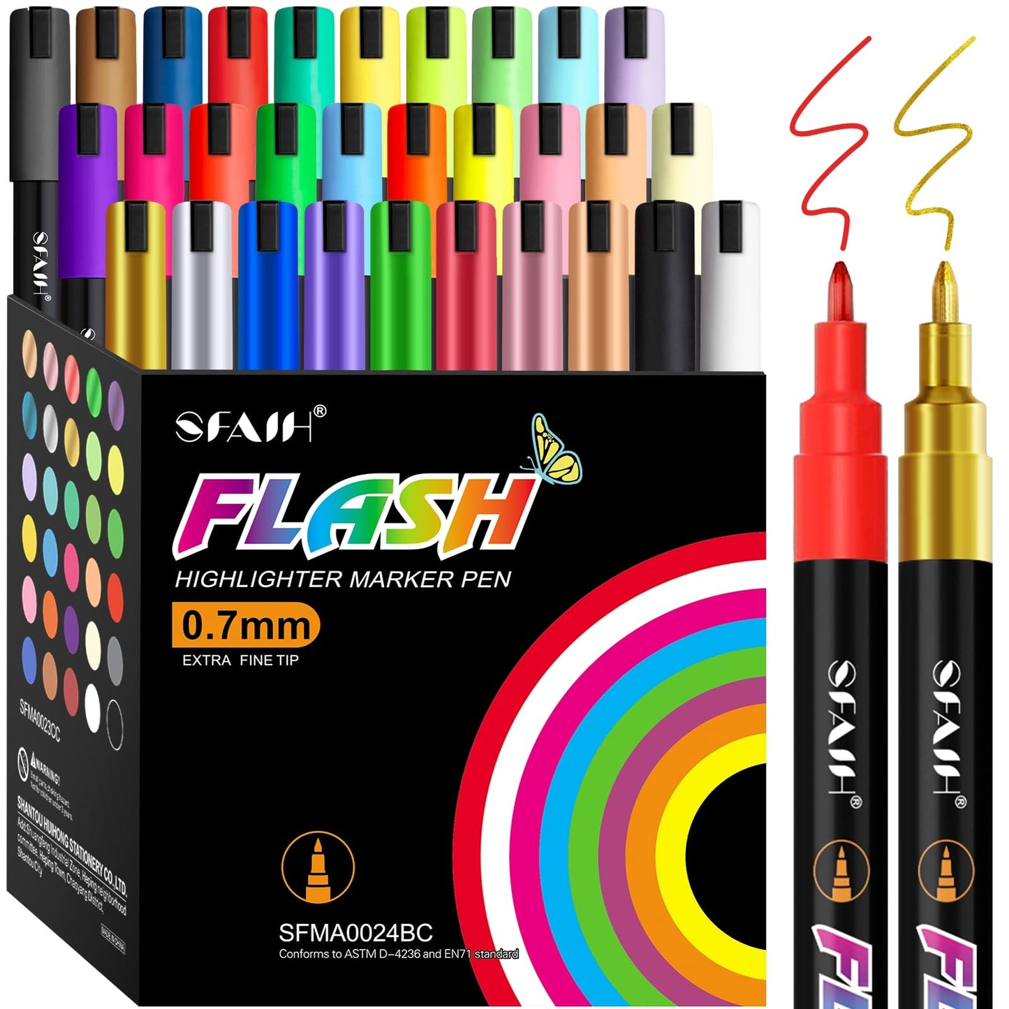 SFAIH 30 Vibrant Liquid Chalk Markers for Bhalkboard, Calendar, Glass - [1s Wet Wipe] No Residue, 0.7-1mm Extra Fine Tip, Chalk Pens for Bistro, Labels [Highlighter Marker Pen for LED light board]