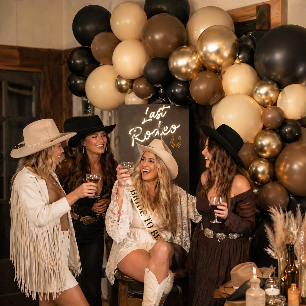Brown Black Gold Balloons, 12 Inch Neutral Brown Tan Nude Black Beige Ivory Latex Balloons with Metallic Gold Balloon for Graduation Cowboy Western First Rodeo Wild West Country Farm Boho Baby Shower