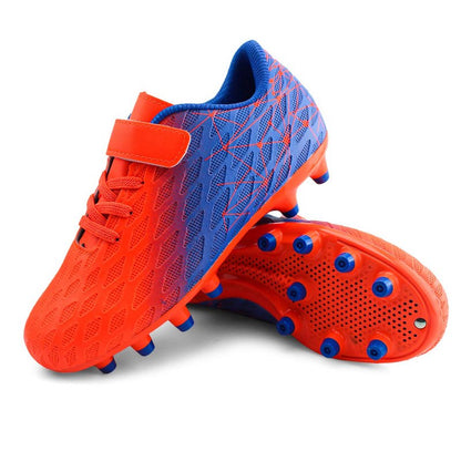 brooman Kids Firm Ground Soccer Cleats Boys Girls Athletic Outdoor Football Shoes(12,Orange Blue)